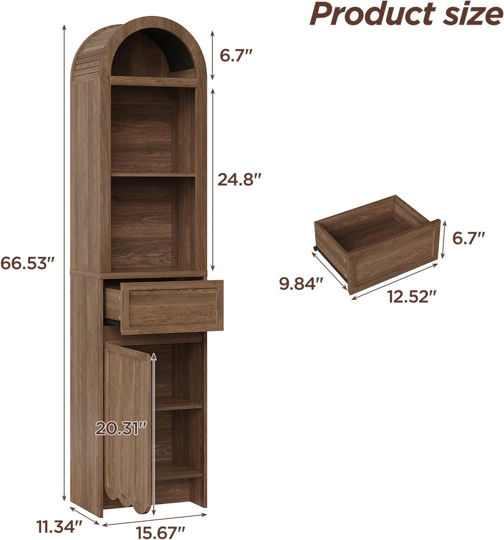Vabches Tall Storage Cabinet with Arched Fluted Top, 67” Tall Bathroom Storag...