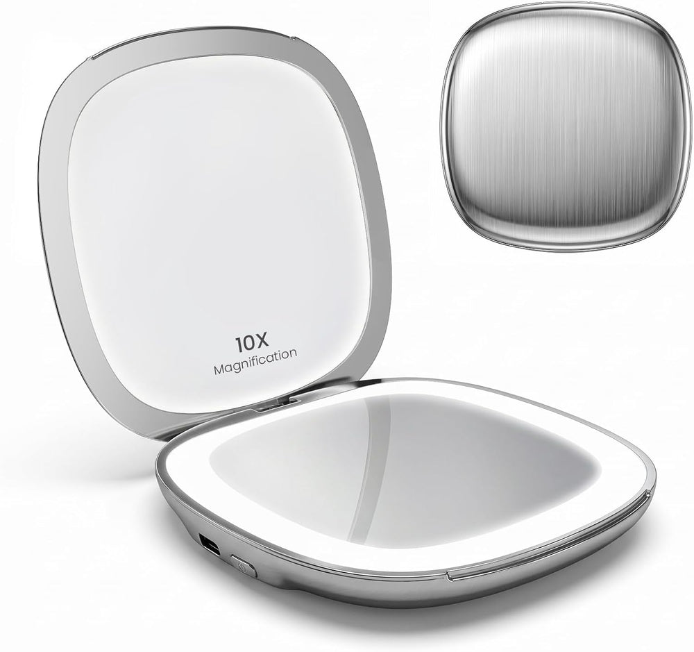1X & 10X Compact Makeup Mirror, 3 Color Dimmable LED Lighted Travel Mirror