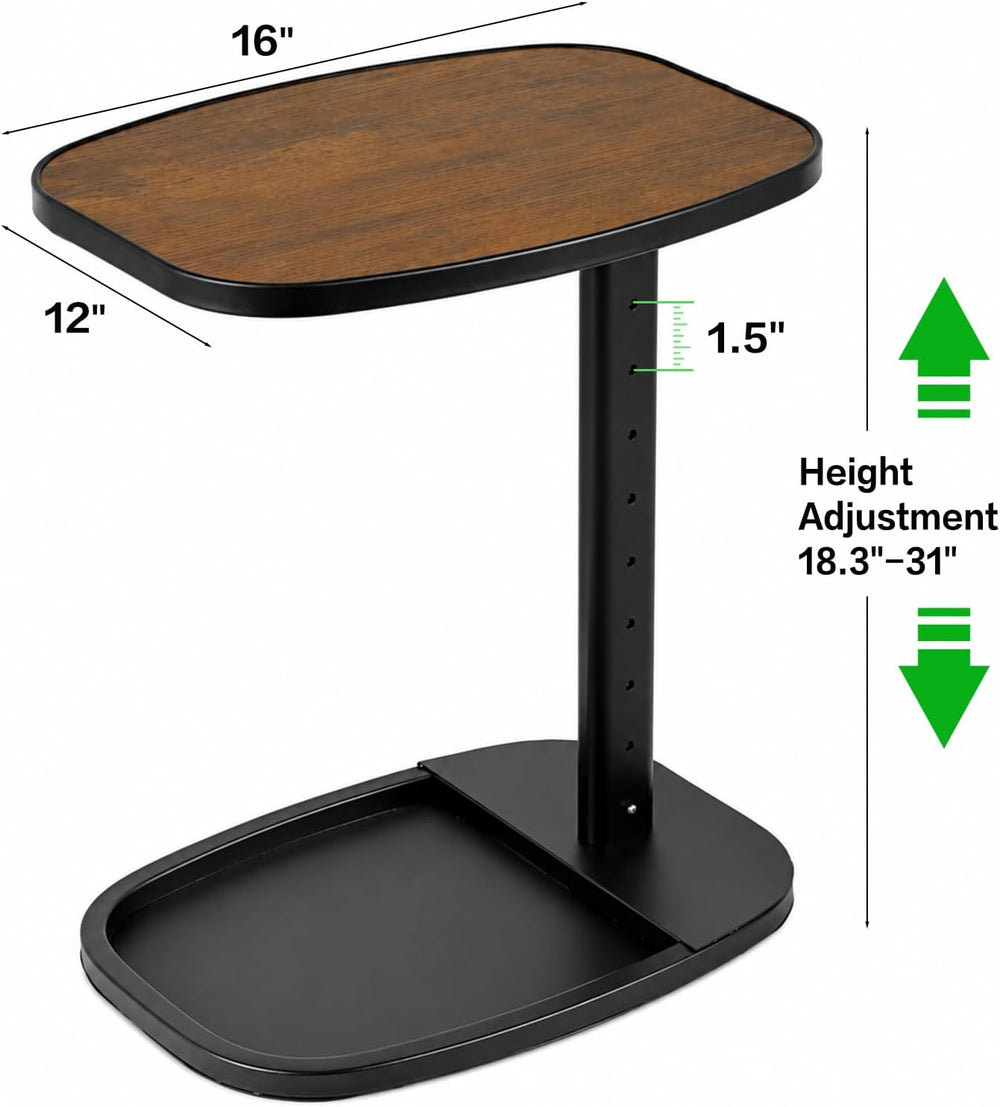 Adjustable Flip Top TV Tray, 90° Swivel Sofa Side Table, Brown