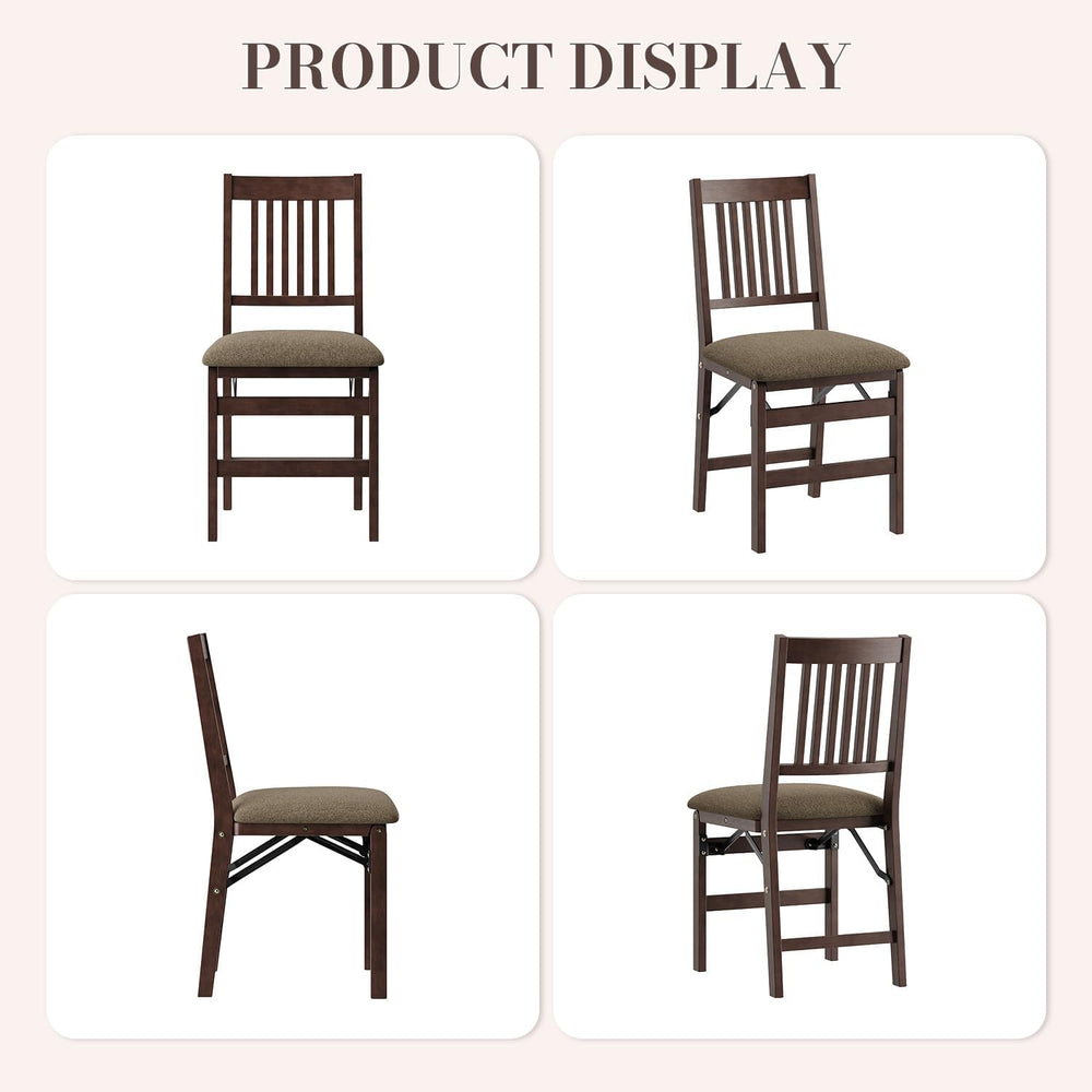 Wooden Folding Dining Chairs Set of 2 with Fabric Cushion, Pre‑Assembled