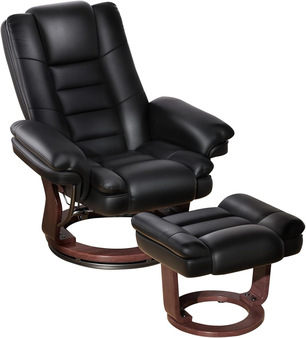 Swivel Recliner Chair with Ottoman, Adjustable PU Leather Recliner, Black