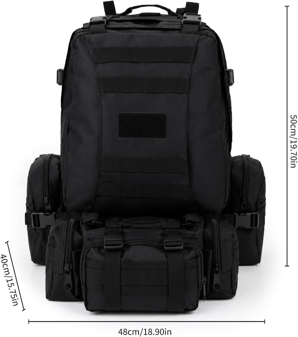60L Black Military Tactical Backpack with Detachable Molle Bag