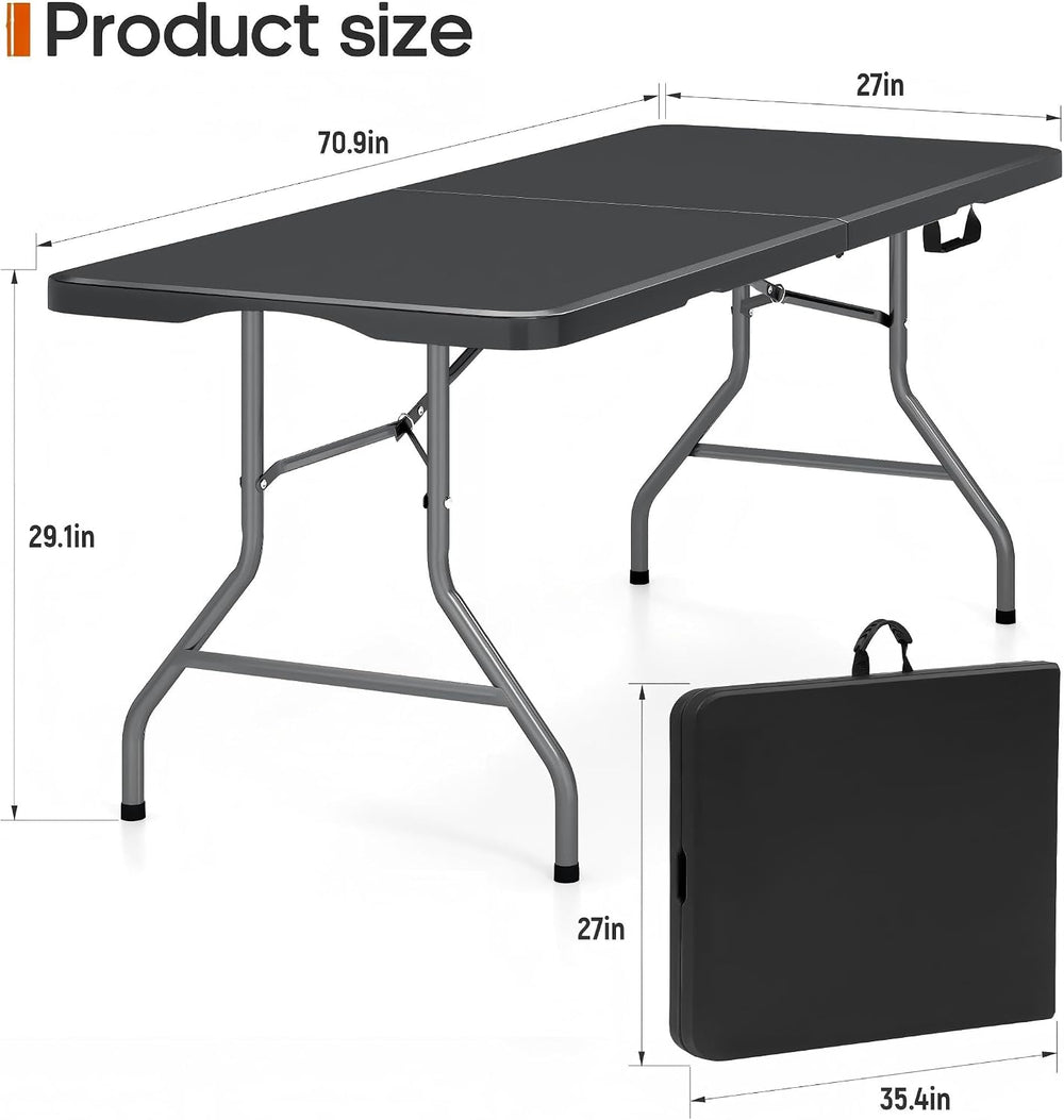 Fenbeli Folding Table 6FT, Upgraded 18% Thickened HDPE Top, 350 LBS, Black