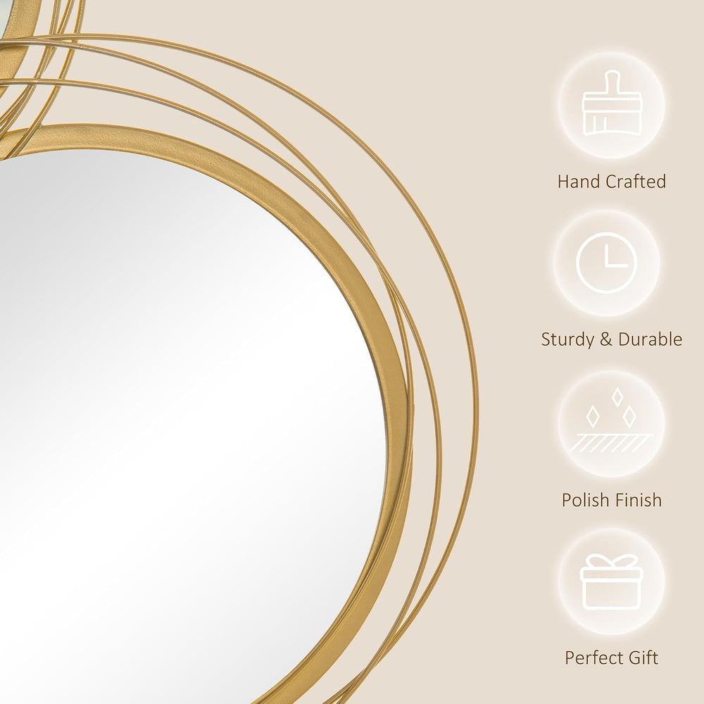 HOMCOM Metal Wall Art Modern Mirror Decor for Living Room Bedroom, Gold