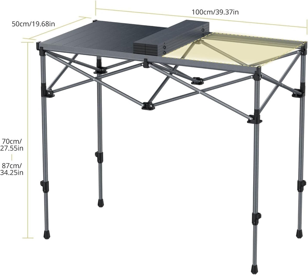 Anbte 34.2” Tall Folding Camping Table, Aluminum Portable, 39” X 20”, Black