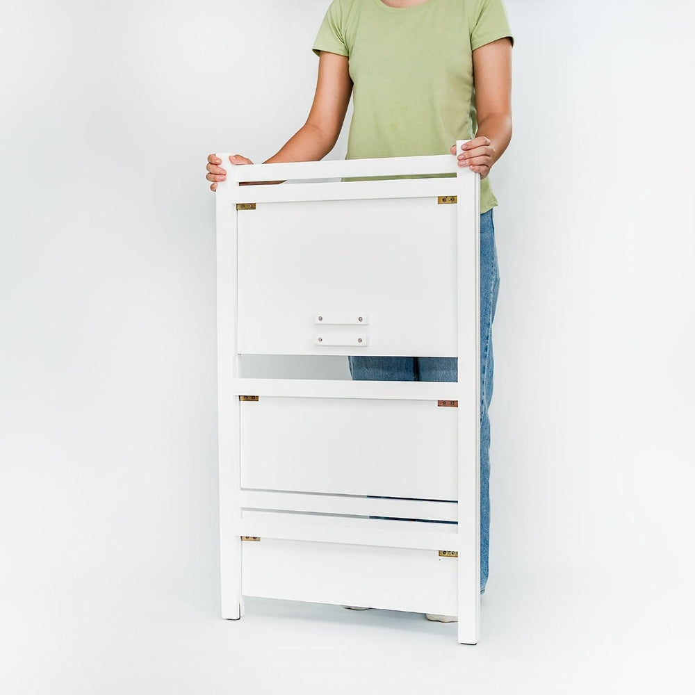 PJ Wood 3-Tier Foldable Bookshelf, A-Frame, White