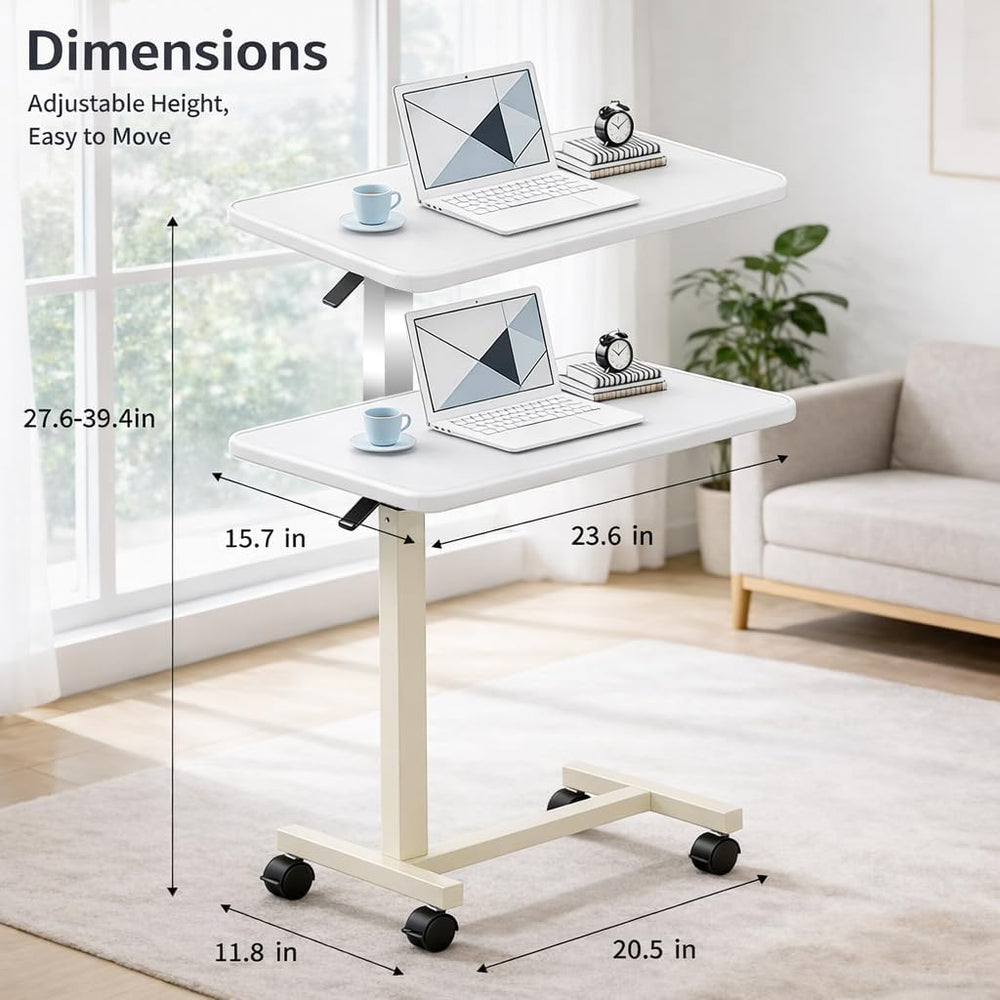 Adjustable Overbed Table with Wheels, Pneumatic Height Lift Rolling Bedside T...