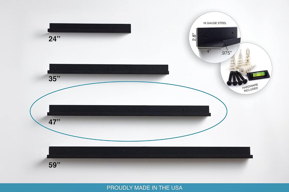 Infinite Design 48" Metal Floating Wall Shelf | Modern Black Powder-Coat...