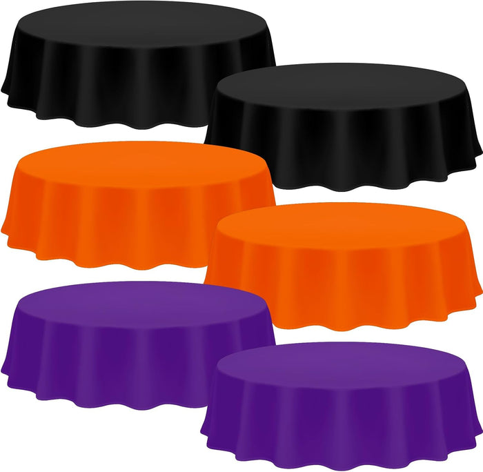 Amylove 24 Pcs Halloween Plastic Tablecloth Disposable Round, 84 Inch