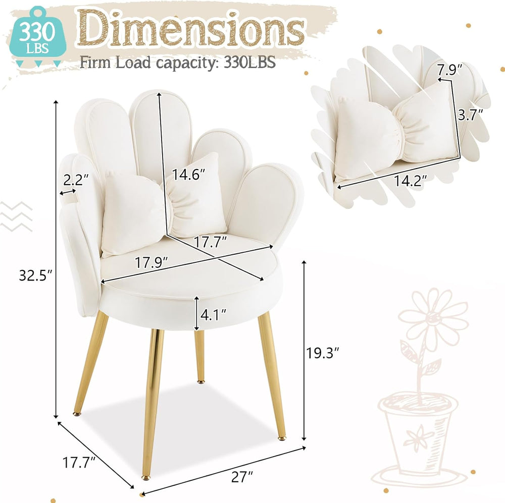 VINGLI Petal Makeup Vanity Chair with Back,Flower Cute Girls Desk Chair Comfy...