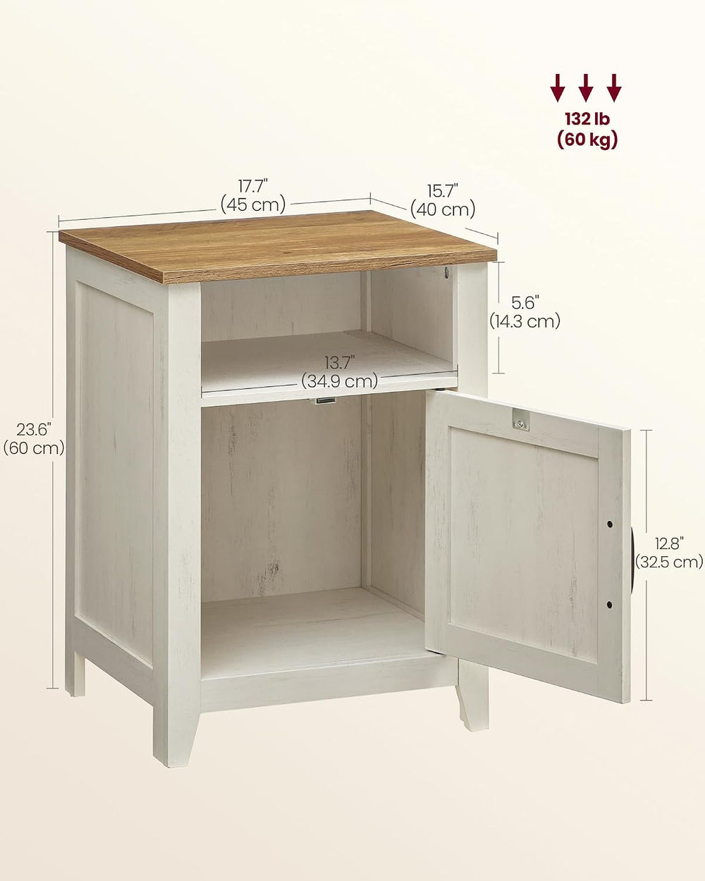VASAGLE Farmhouse Nightstand with Barn Door, Bedside Table for Bedroom
