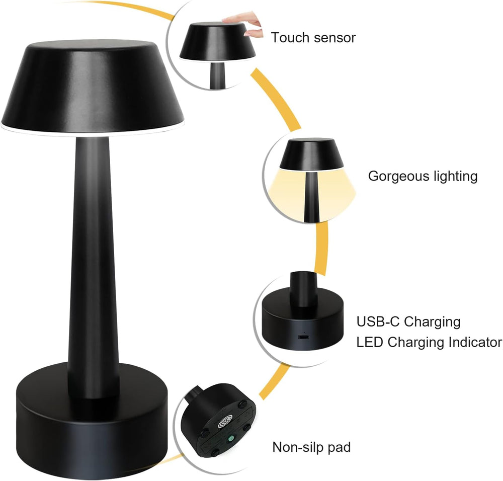 UMEXUS 2 Pack Small Cordless Rechargeable Table Lamp for Restaurant Bar