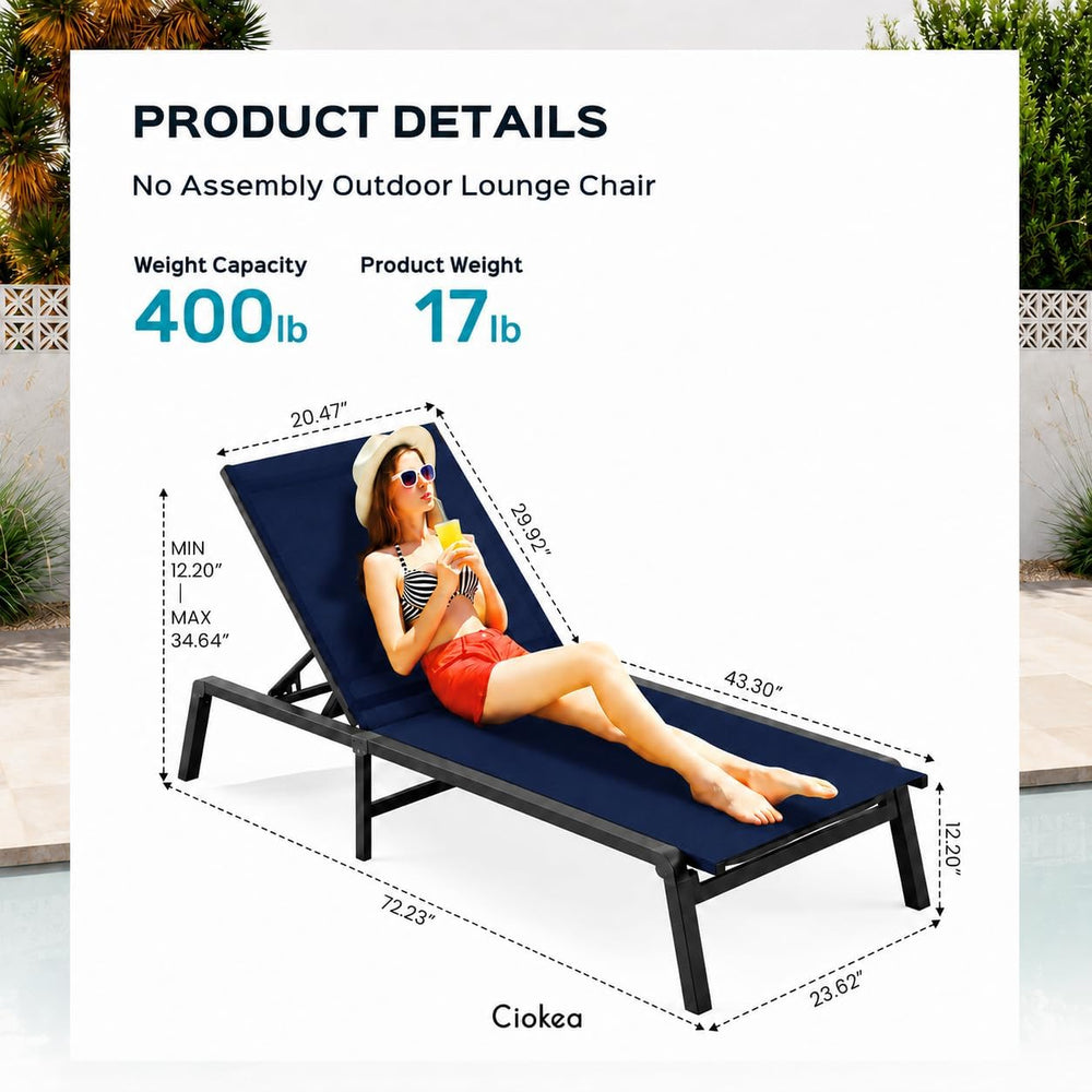 Ciokea Aluminum Chaise Lounge Ourdoor - Foldable & Assemble Free Outdoor ...