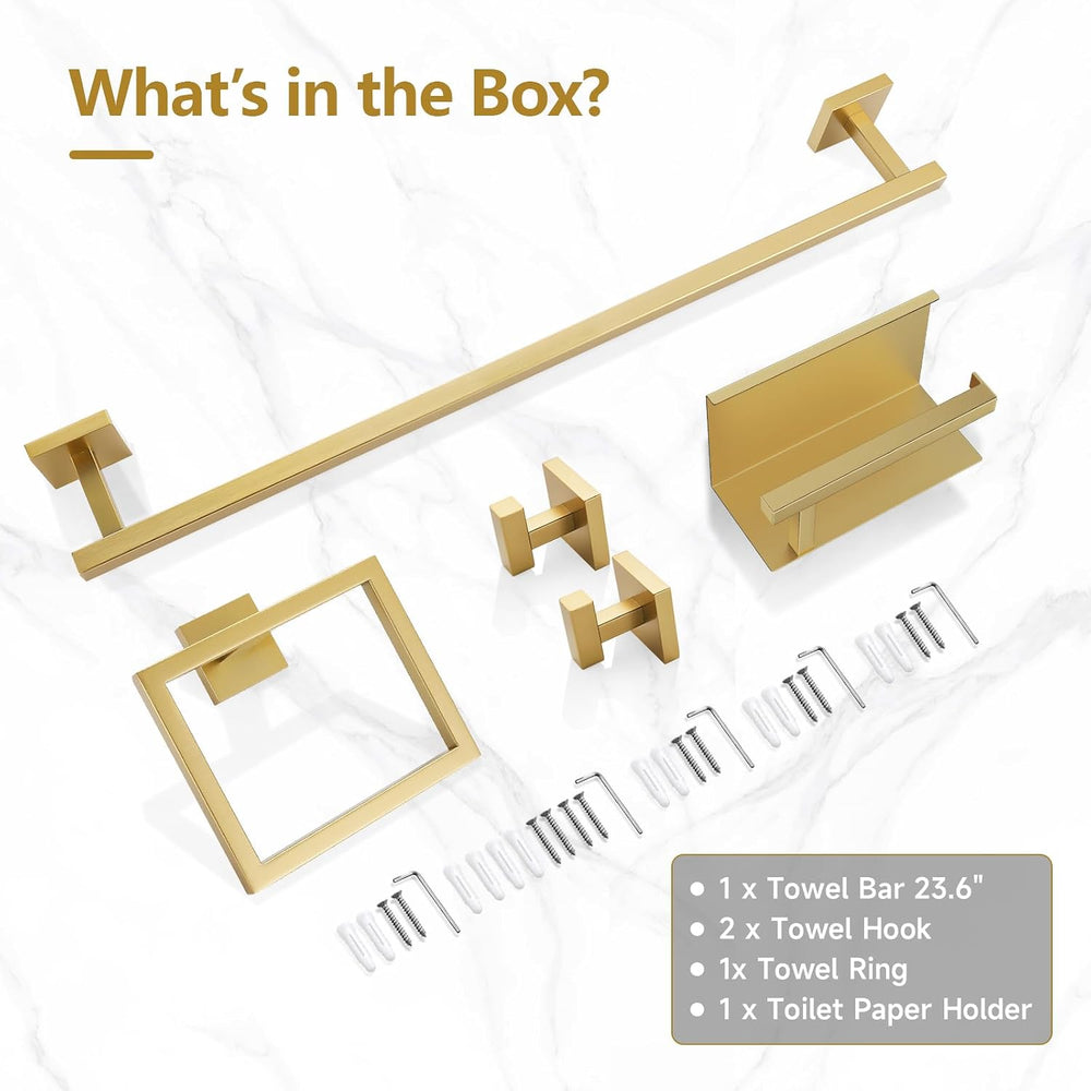 TQKAG 5-Pieces Brushed Gold Bathroom Hardware Accessories Set 23.6" SUS3...