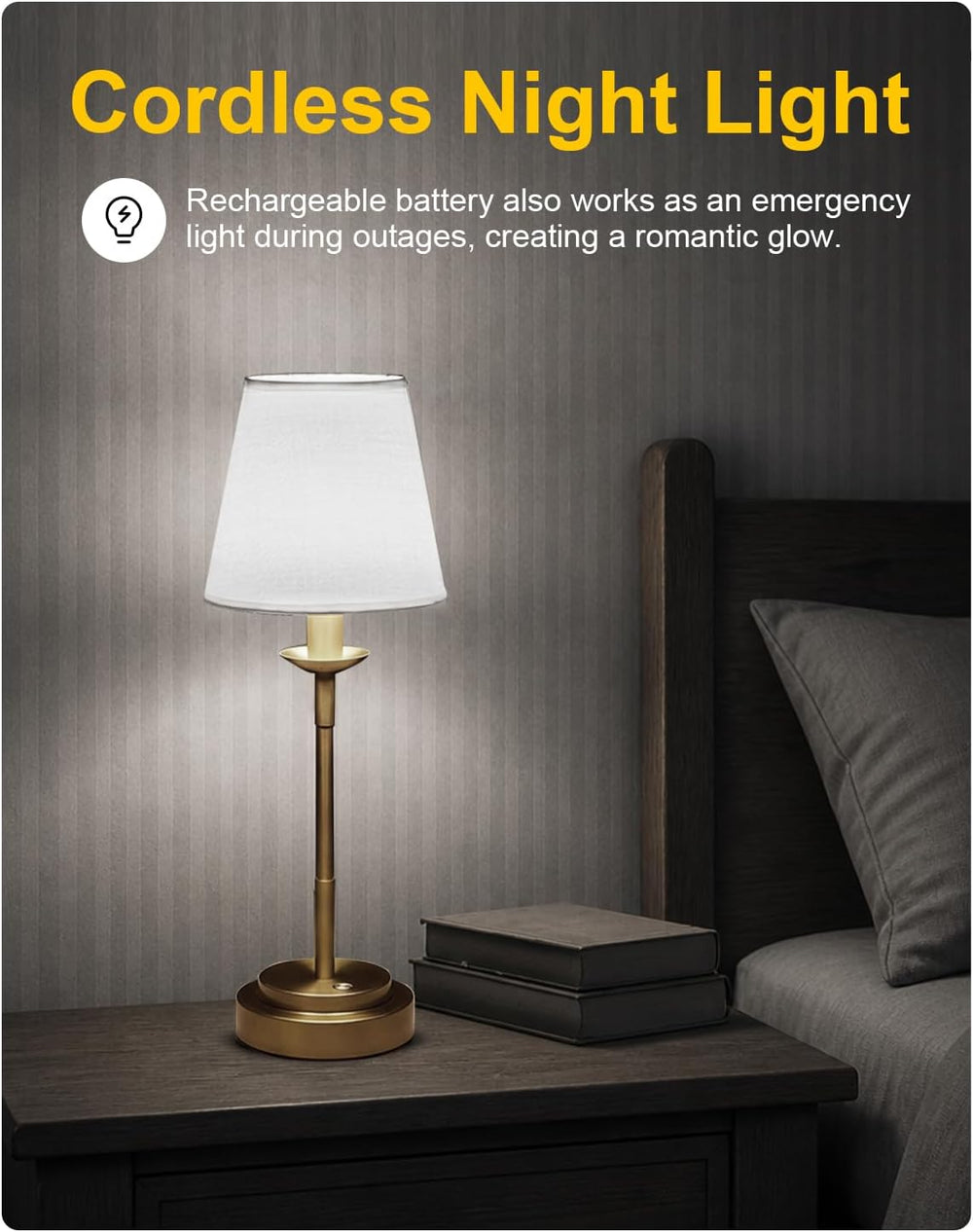 Rechargeable Cordless Table Lamp Brass 17‑inch,6000mAh Built‑in Battery