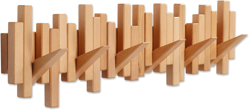 Coat Rack Wall Mount Piano Flip Down Wall Hook Rack 6 Hooks Beech