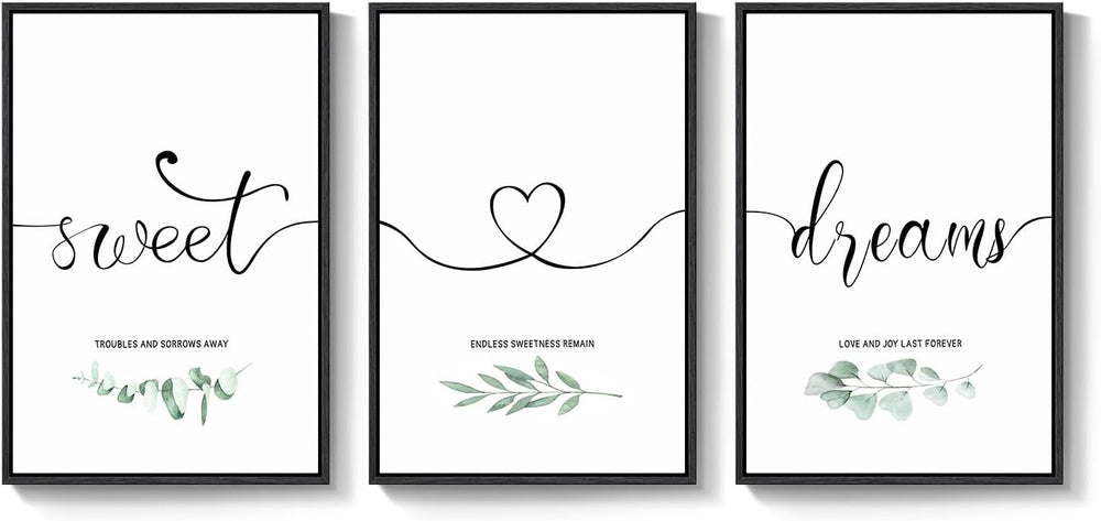 Framed 3 Piece Sweet Dreams Minimalist Canvas Wall Art Bedroom, 16x24 Inch