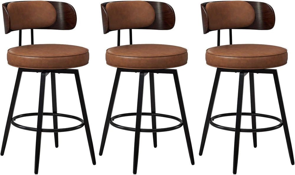 SAECKBERG Swivel Counter Height Bar Stools Set of 3, 26" Upholstered Bar...