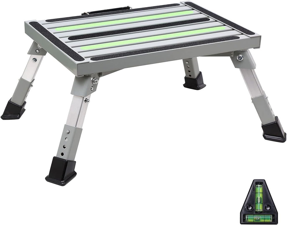 Homeon Wheels Adjustable Aluminum RV Step Stool, Folding, Gray