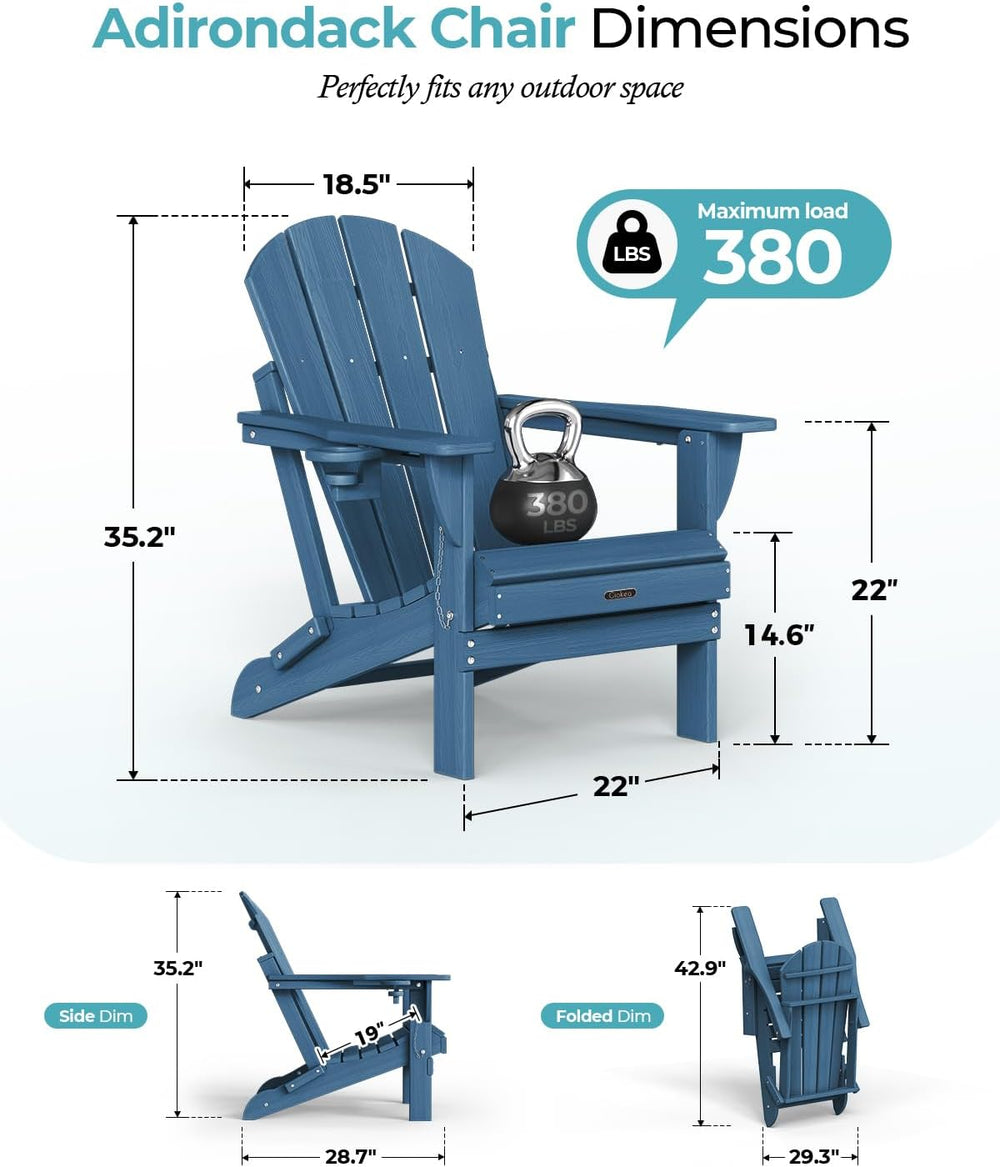 Ciokea Folding Adirondack Chairs Set of 2 HDPE All-Weather, Navy Blue