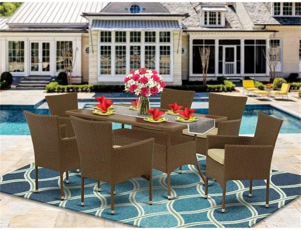 East West Furniture OSBK7-02A 7 Piece Outdoor Wicker Patio Furniture Sets Con...