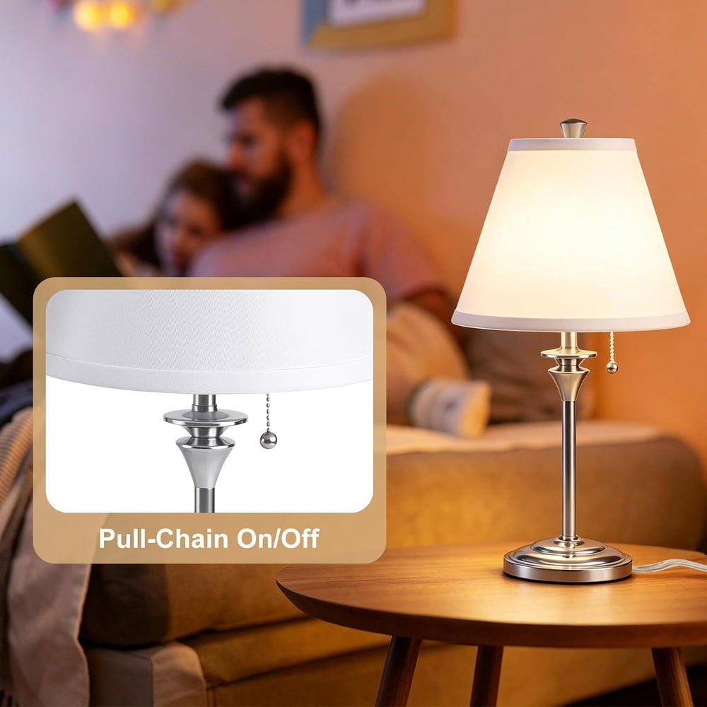 Metal Table Lamp for Bedroom, Pack of 2, Silver Base (Bulb Not Included)