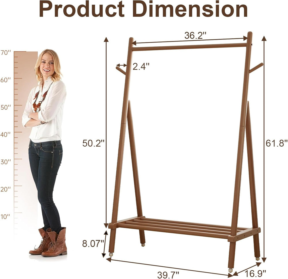 Muwuele Solid Wood Clothing Rack On Wheels for Hanging Clothes,Walnut