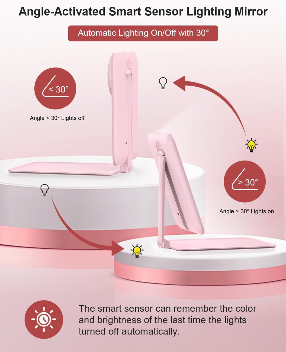 Gospire Travel Makeup Mirror with Lights and Magnification 10X, Pink