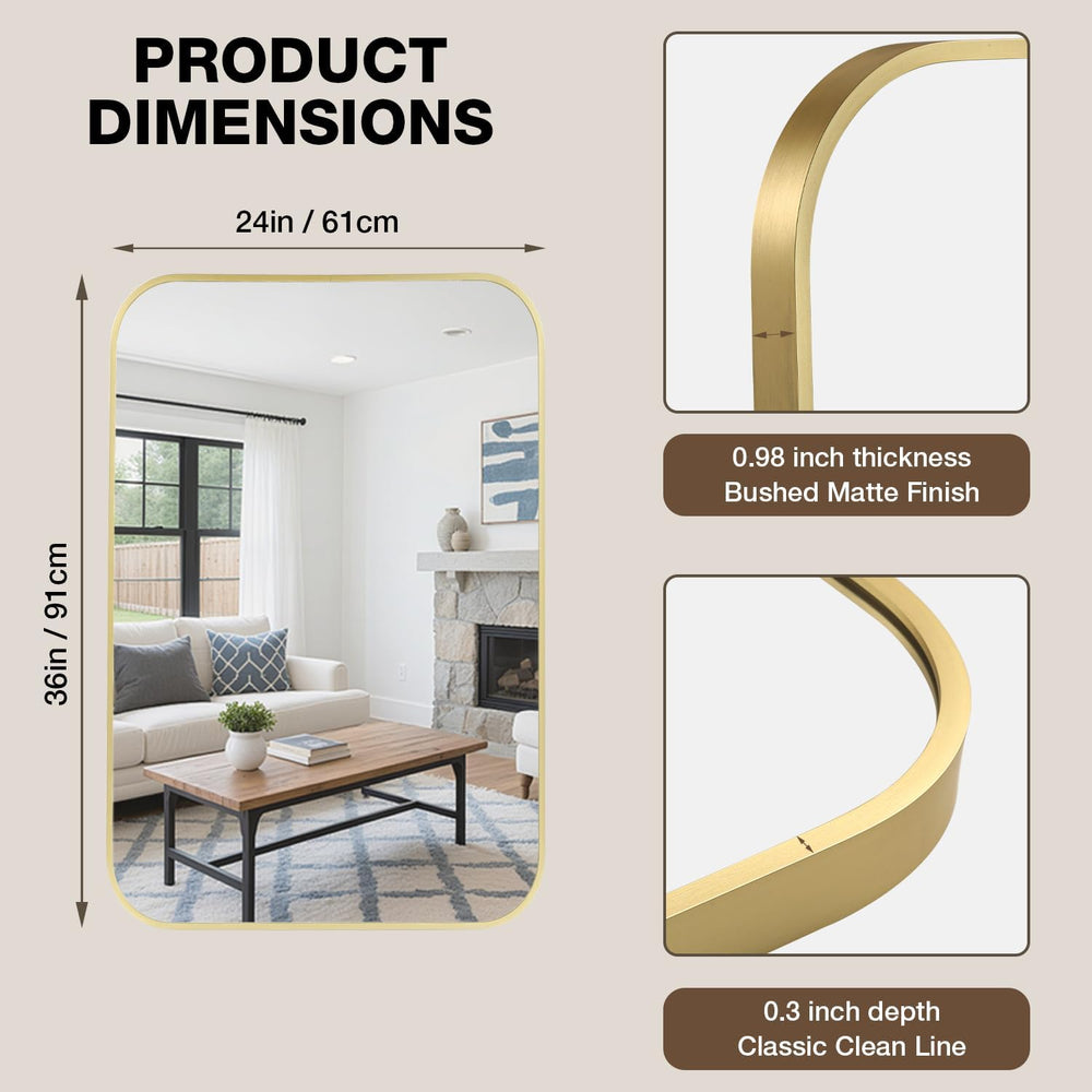24"x36" Bathroom Mirror for Over Sink, Brushed Gold Rectangle Vanit...