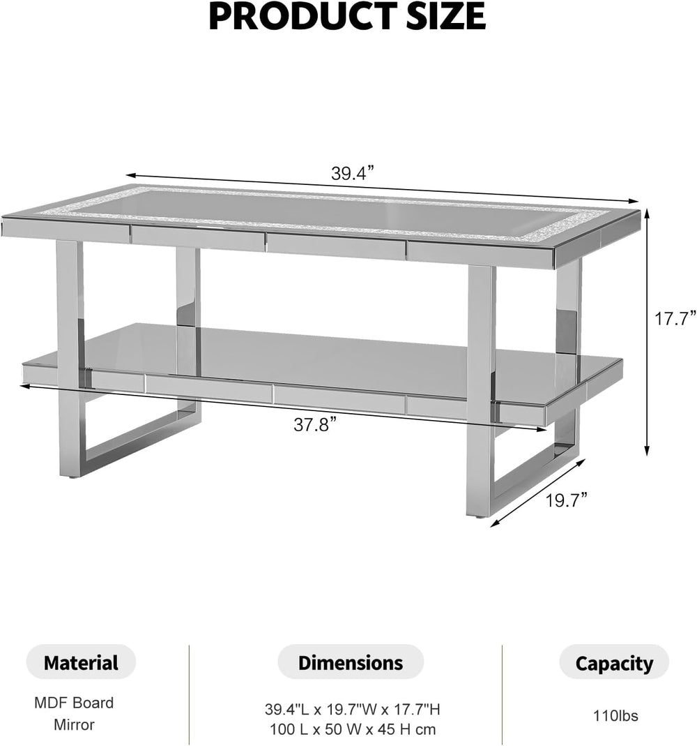 IKIFLY Mirrored Coffee Table with 2 Tiers, 2 in 1 Rectangle Coffee Table with...