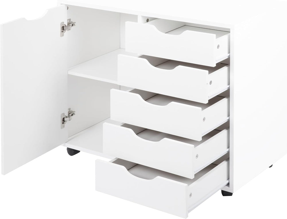 Naomi Home Amy 5-Drawer Rolling Storage Cabinet with Shelves - White