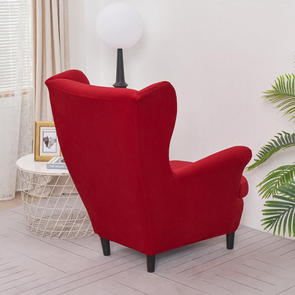Wing Chair Slipcovers, 2 Piece Stretch Wingback Chair Cover Soft Velvet Armch...