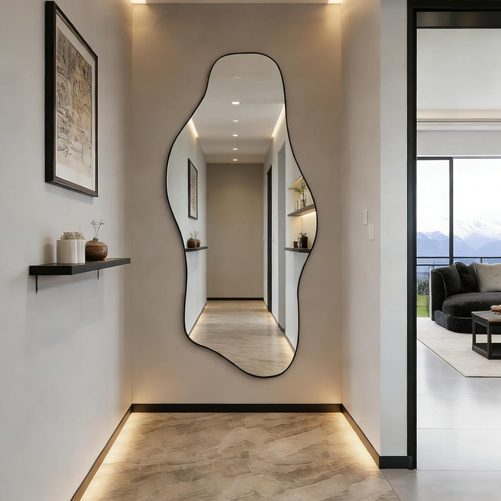 63"x30" Large Irregular Wall Mirror, Abstract Frameless Mirror