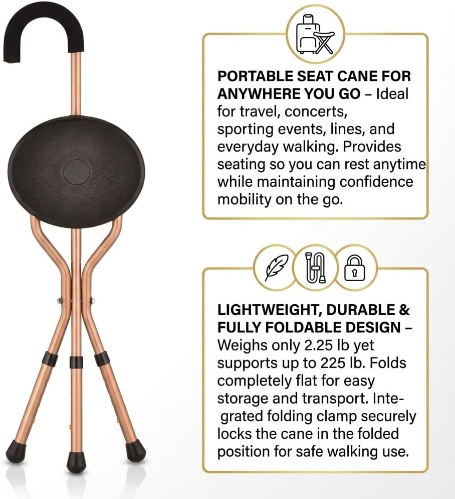 NOVA Folding & Adjustable Seat Cane – Lightweight, Durable Walking Cane w...