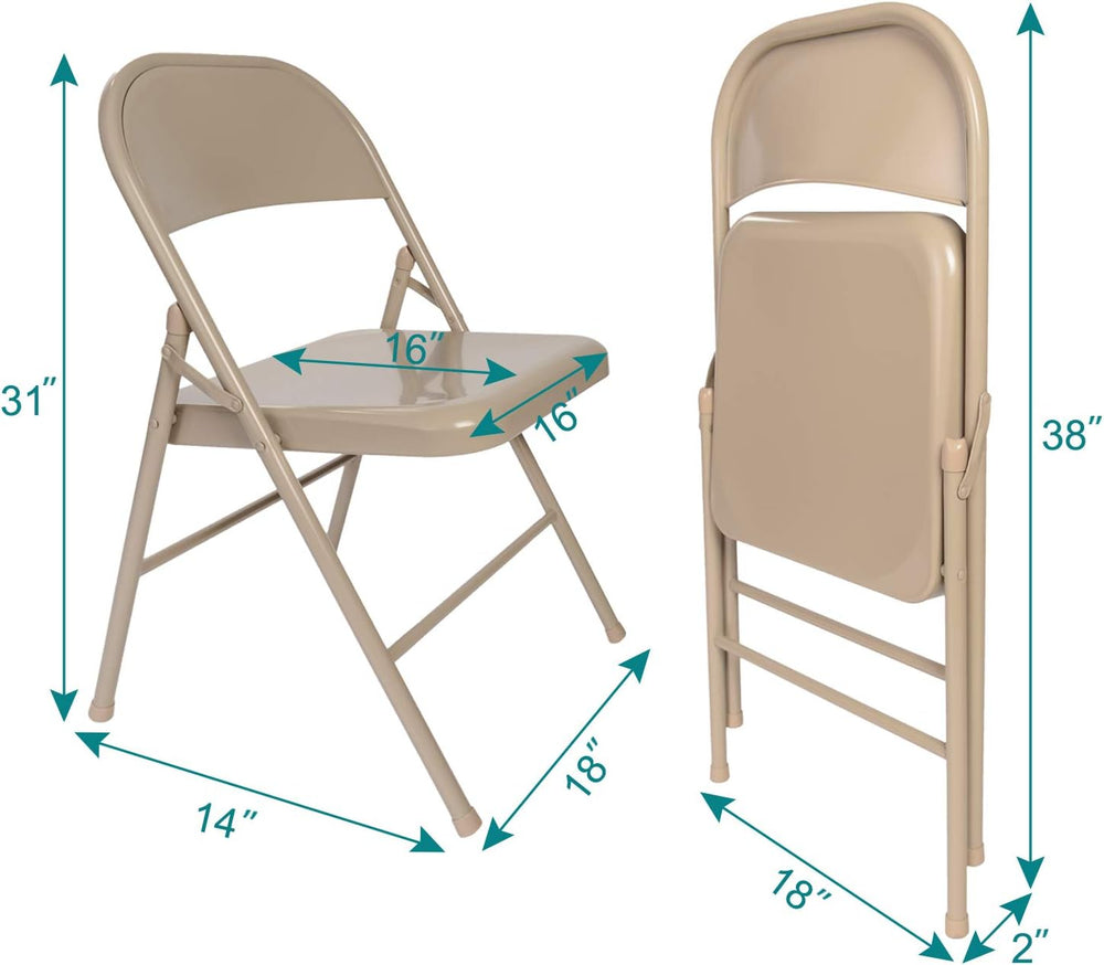 VECELO Metal Folding Chairs 4 Pack, Double Hinged Steel Frame Easy Foldable&a...