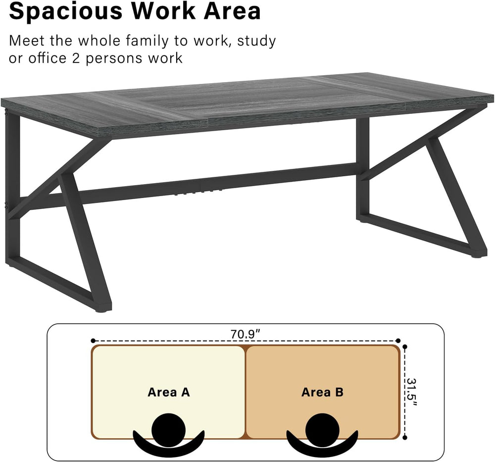 HSH 70" Extra Long Computer Desk, Industrial Gray Wood Home Office Desk