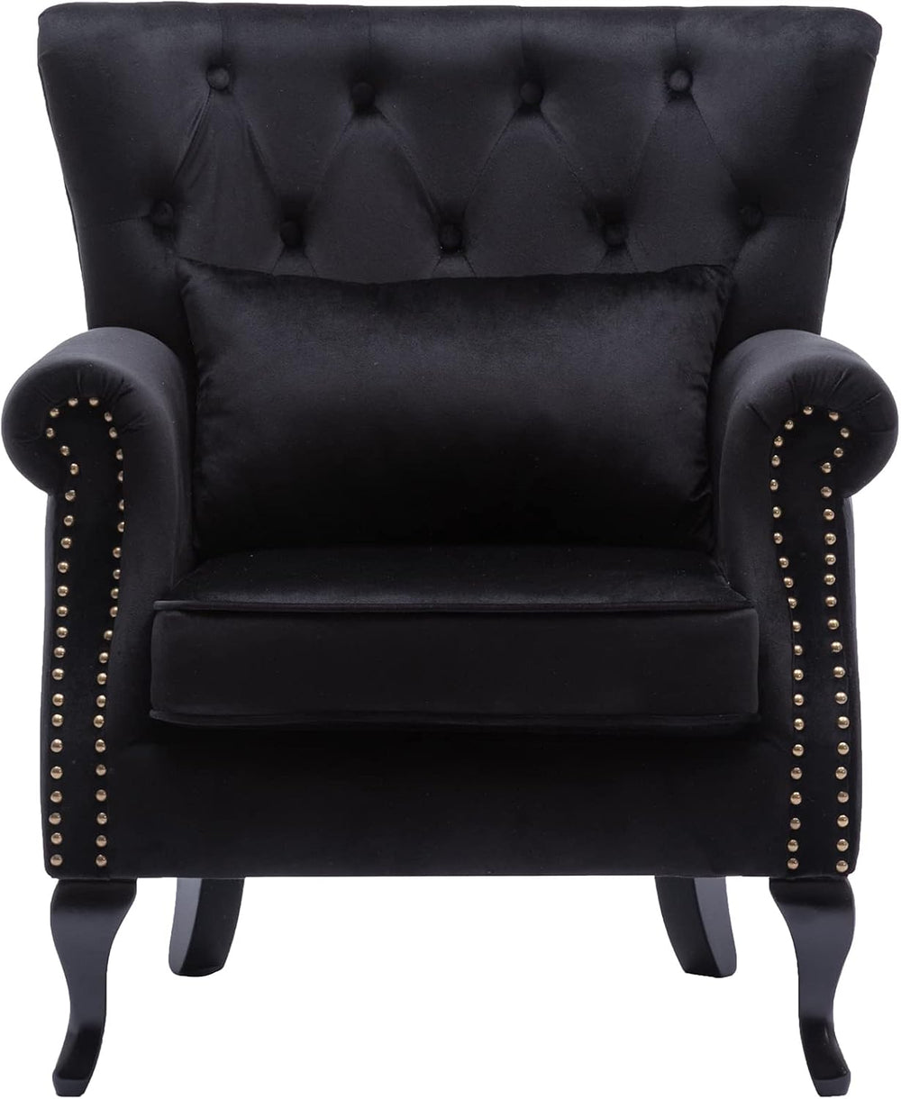 Mid Century Accent Chair Modern Button Tufted Armchair Club Chair Velvet Wing...