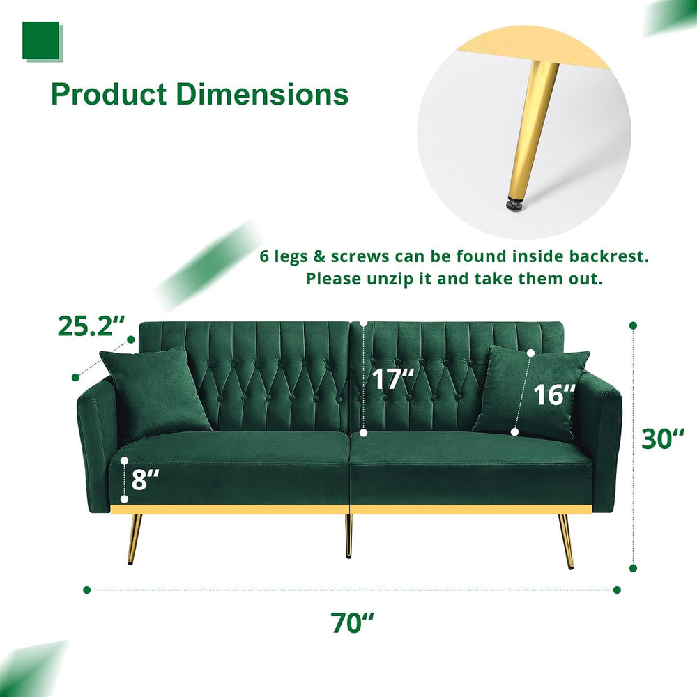 2 Pieces Velvet Sofa Set with Adjustable Armrest and Backrests, Green