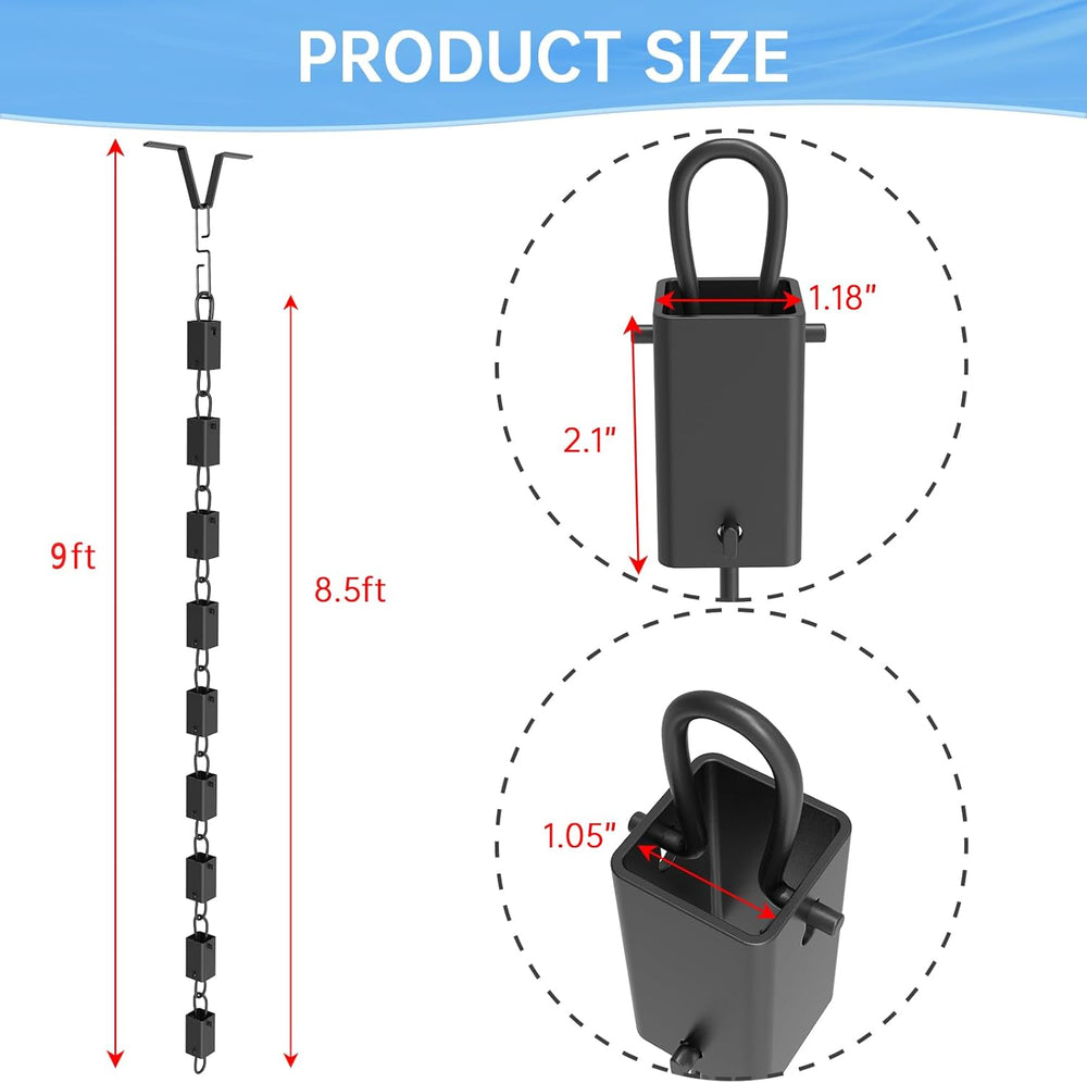 Black Powder Coated Aluminum Square Rain Chain