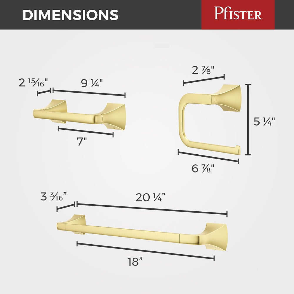 Pfister Bruxie 3-Piece Bathroom Hardware Set with Towel Bar, Towel Ring, and ...