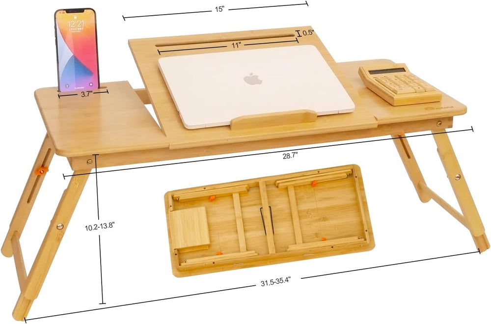 Lap Desk COIWAI Laptop Table Bamboo Writing Eating Bed Tray Adjustable Angle ...