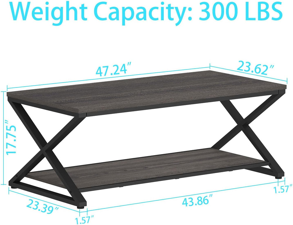 HSH 47" Rectangle Coffee Table with Storage for Living Room, Dark Gray