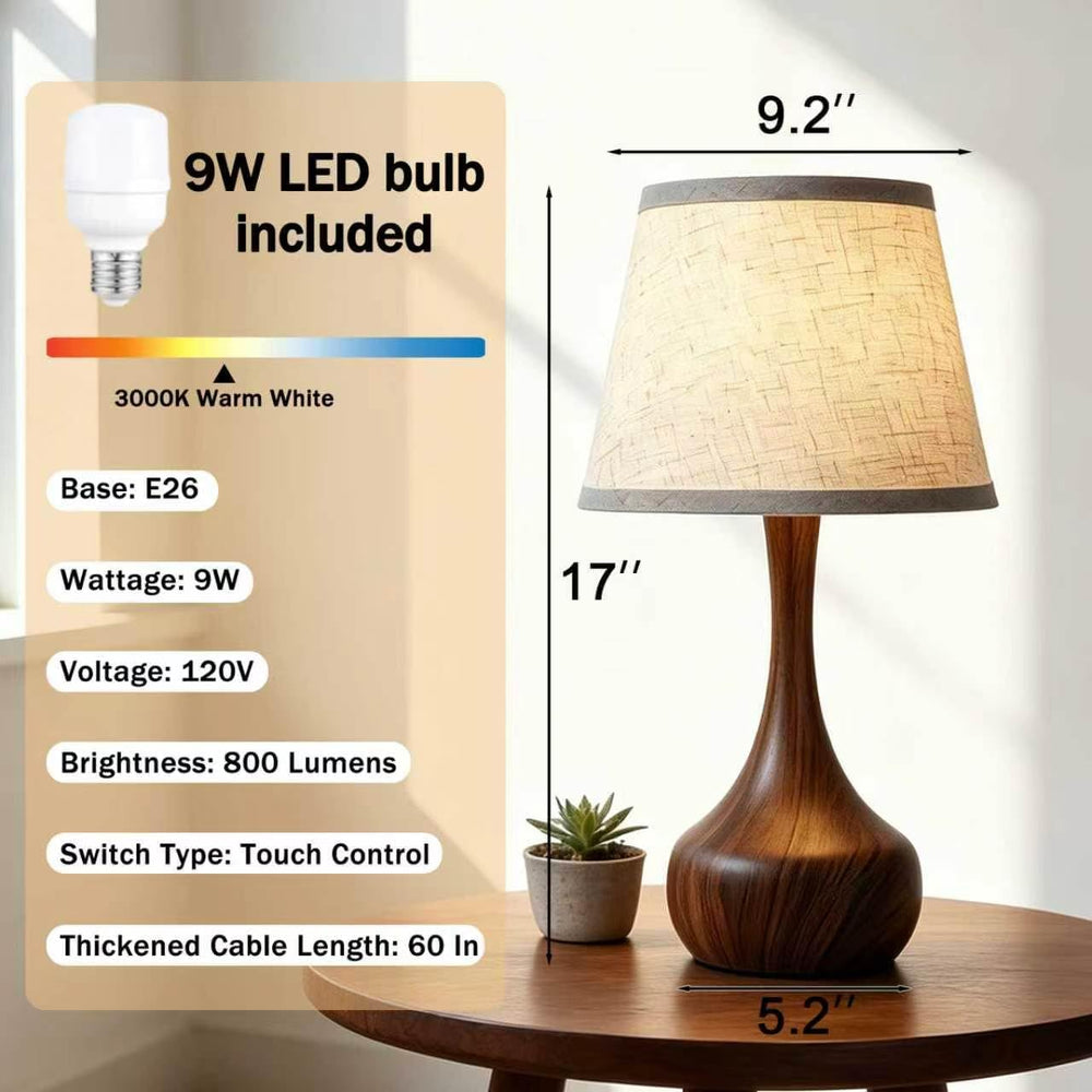 17" Touch Table Lamp for Bedroom, 3-Way Dimmable Bedside Lamp-Set 2