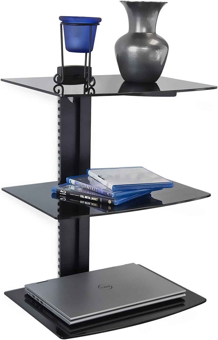 Mount-It! 3-Shelf Floating AV Wall Mount, 52.8 lbs, Black