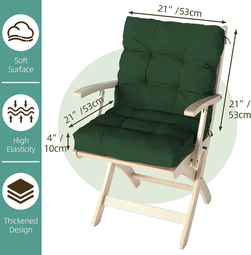 Outdoor Chair Cushions 42x21x4 Inch Set of 2, Dark Green