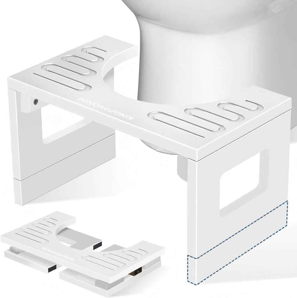 KingPavonini Bamboo Toilet Stool Squat 7in & 9in Adjustable Height, White
