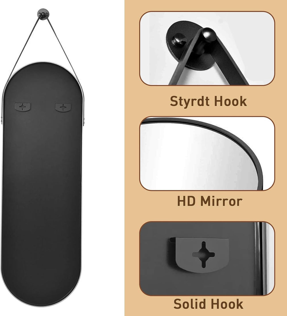 Full Length Mirror Wall Mounted, 48"x16" Oval Hanging Mirror (Black)