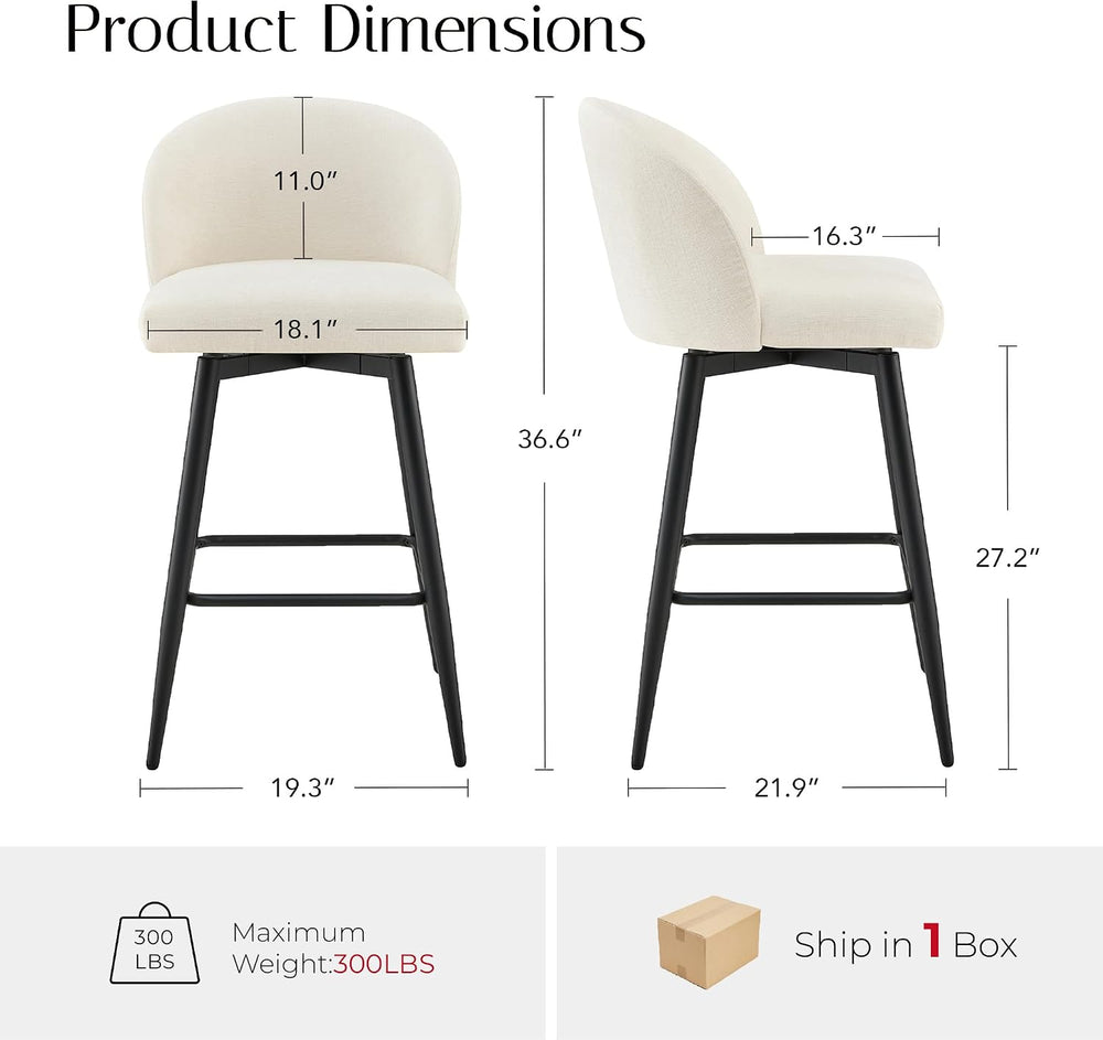 Zerel's Home 26" Counter Height Bar Stool Set of 3,Linen Fabric Upho...