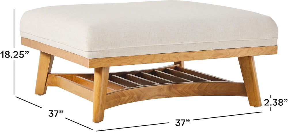 Walker Edison Nash Modern Farmhouse Large Oversized Linen Ottoman, Cream