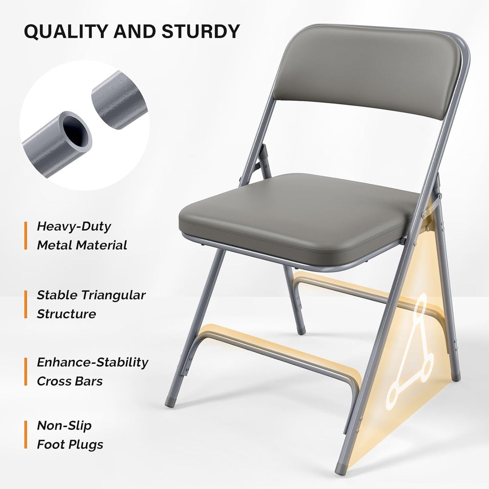 VINGLI Padded Folding Chairs with Comfortable Thick Padding and Steel Metal F...